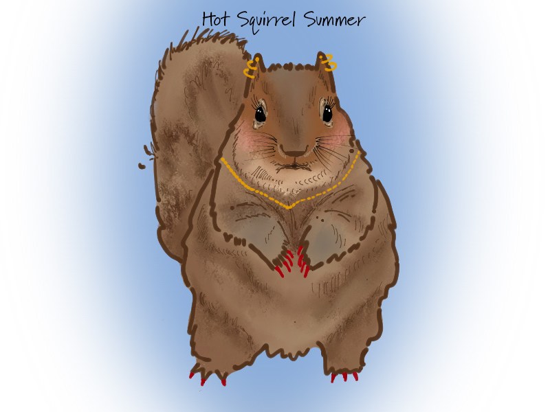Illustration of a squirrel with painted nails and jewelry