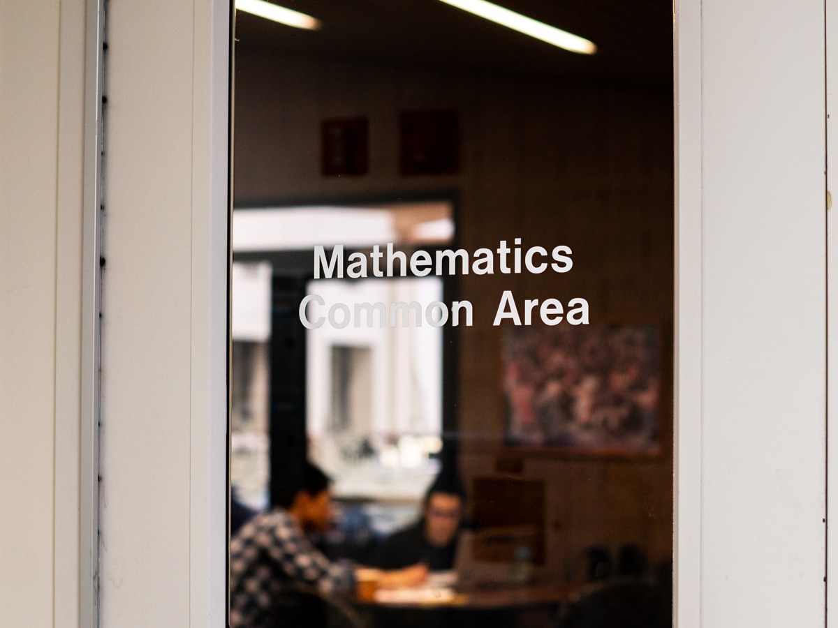 A door to the Mathematics Common Area in East Hall is shown with “Mathematics Common Area” labeled on the door in white.