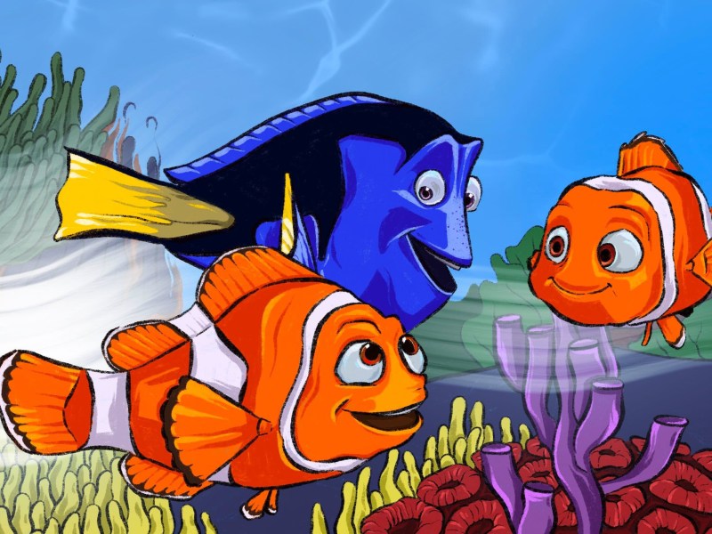 Illustration of Marlin, Nemo and Dory from "Finding Nemo"