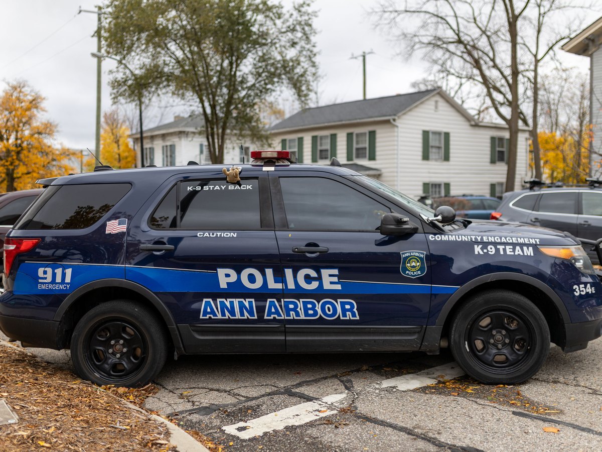 An Ann Arbor police car is on the street.