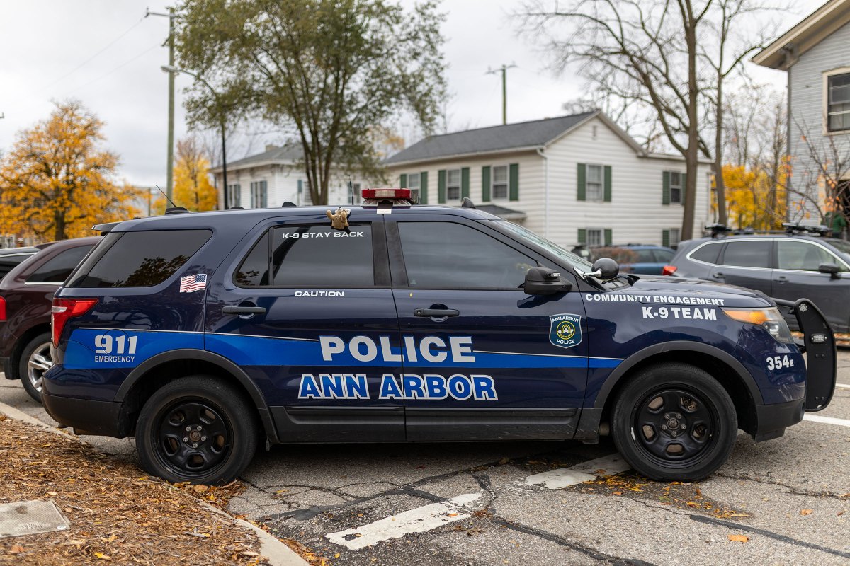 An Ann Arbor police car is on the street.