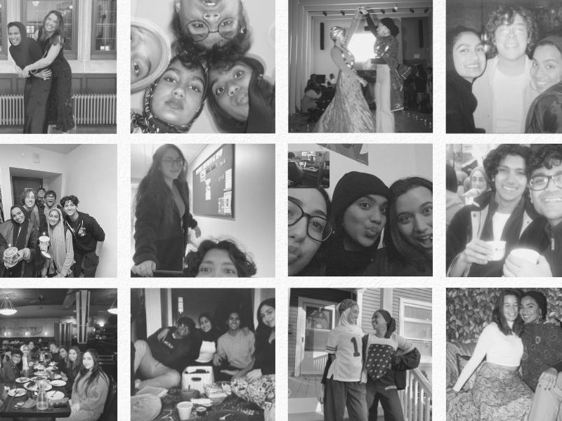 A black and white photo collage of the author and her friends.