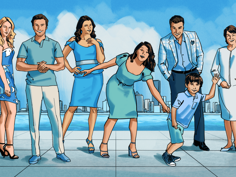 Digital art illustration of the cast of the TV show "Jane the Virgin" in a semi-realistic style